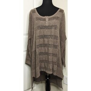 Free People Sweater Womens L Wild Horses Henley Oversized Lightweight Open Knit